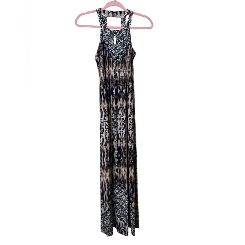 In Bloom XS Black and Cream Patterned Maxi Dress